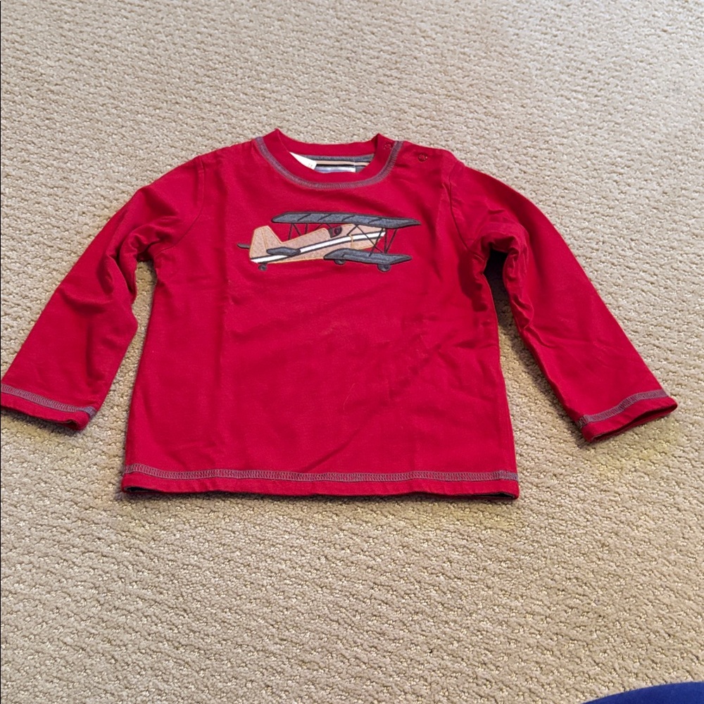 Janie and Jack Red Reversible Airplane/Striped  Long Sleeve Tee Shirt